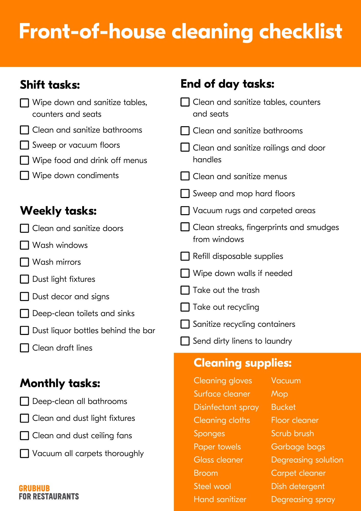 Restaurant Kitchen Cleaning Checklist