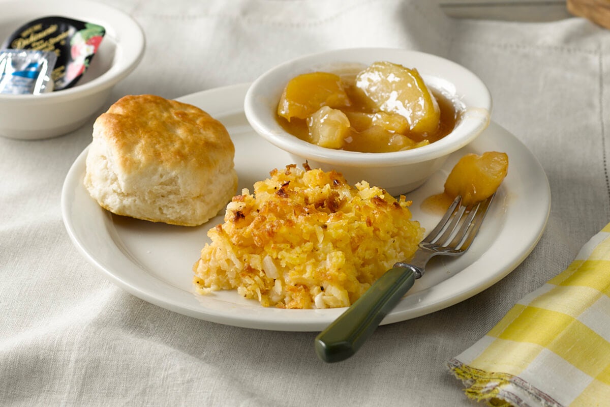 Order Hashbrown Casserole, Fried Apples n' Biscuit food online from Cracker Barrel store, Rochester on bringmethat.com