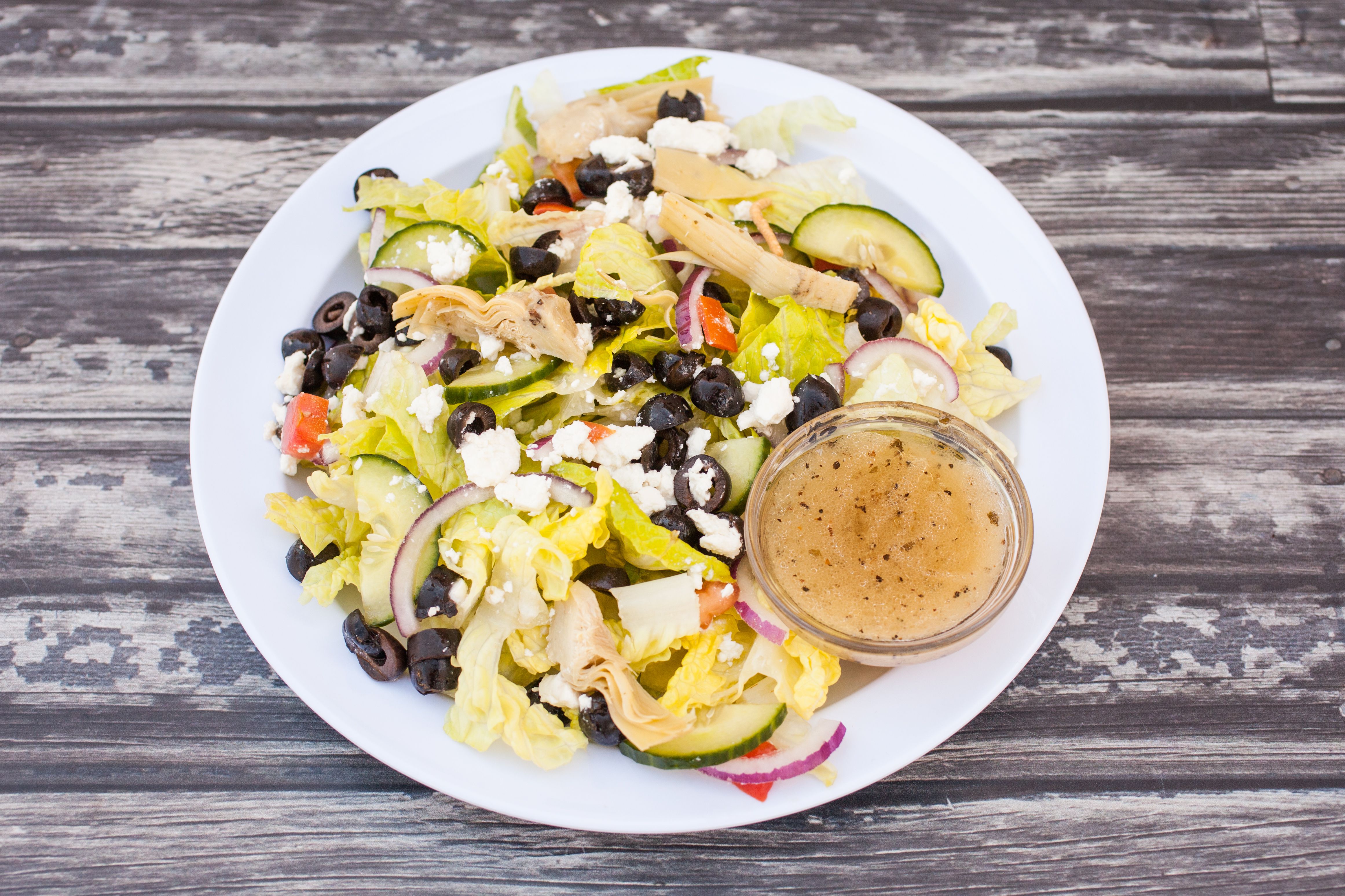 Order Greek Salad food online from Mitra's Cafe store, Murrieta on bringmethat.com