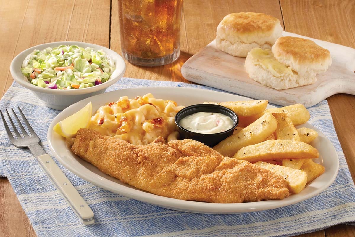 Order Crispy Fried Cornmeal-Breaded Haddock food online from Cracker Barrel store, Rochester on bringmethat.com