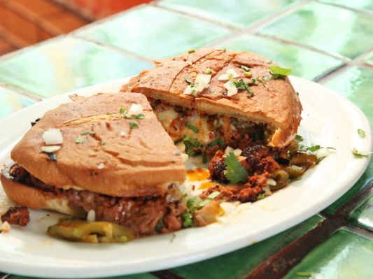 Order Pastor Torta food online from Tacos El Viejon store, Morro Bay on bringmethat.com
