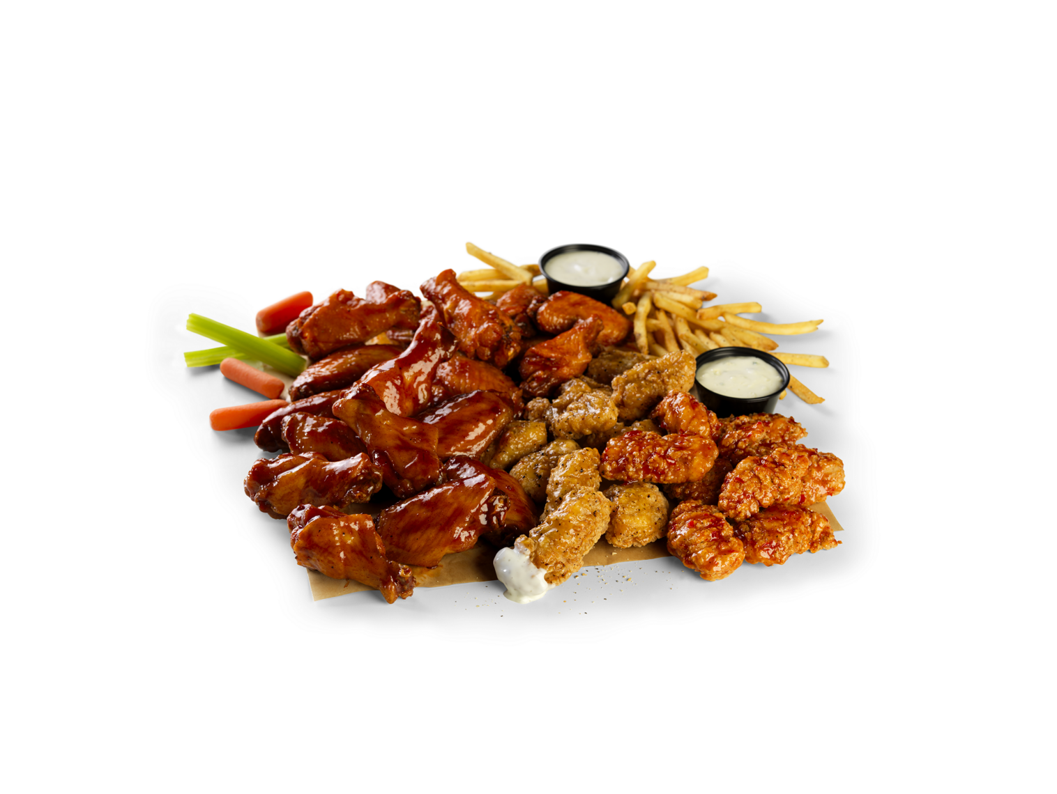 Order 20 Boneless + 20 Traditional Wings & Fries food online from Buffalo Wild Wings store, Wooster on bringmethat.com