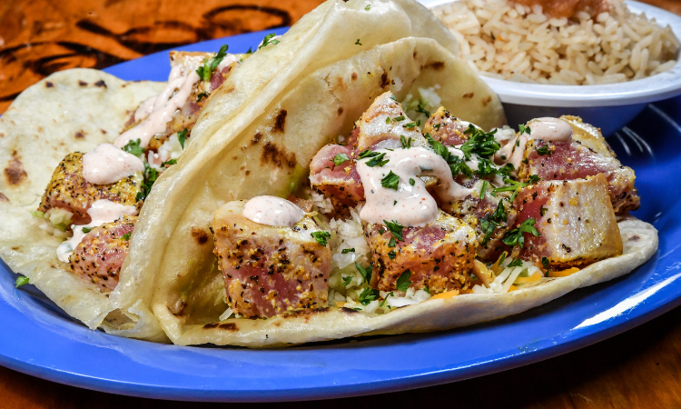 Grilled Lemon Pepper Tuna Tacos from Cabo Fish Taco Baja Seagrill