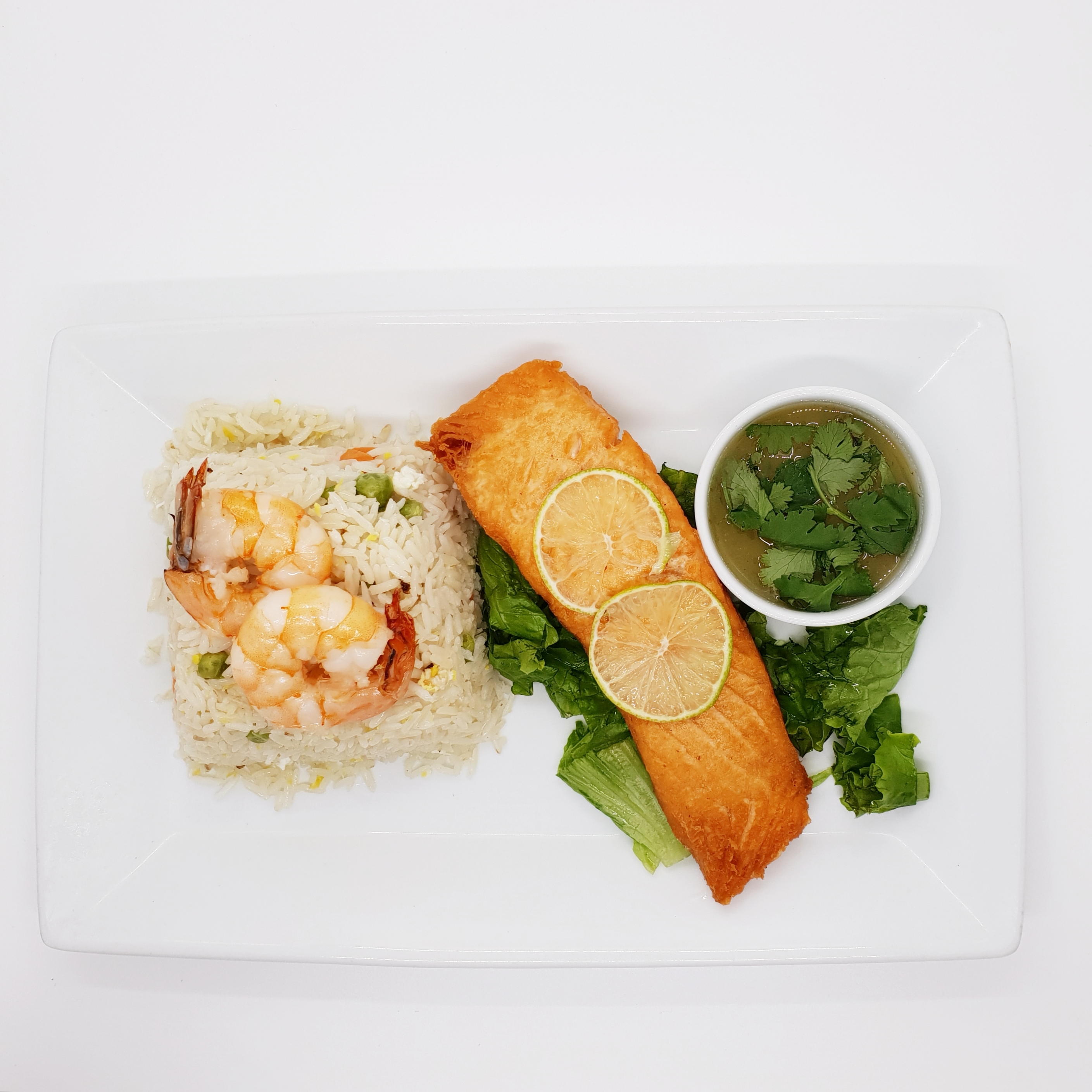 Order Garlic lime Salmon (All Day Special) food online from R Haan Thai store, Los Angeles on bringmethat.com