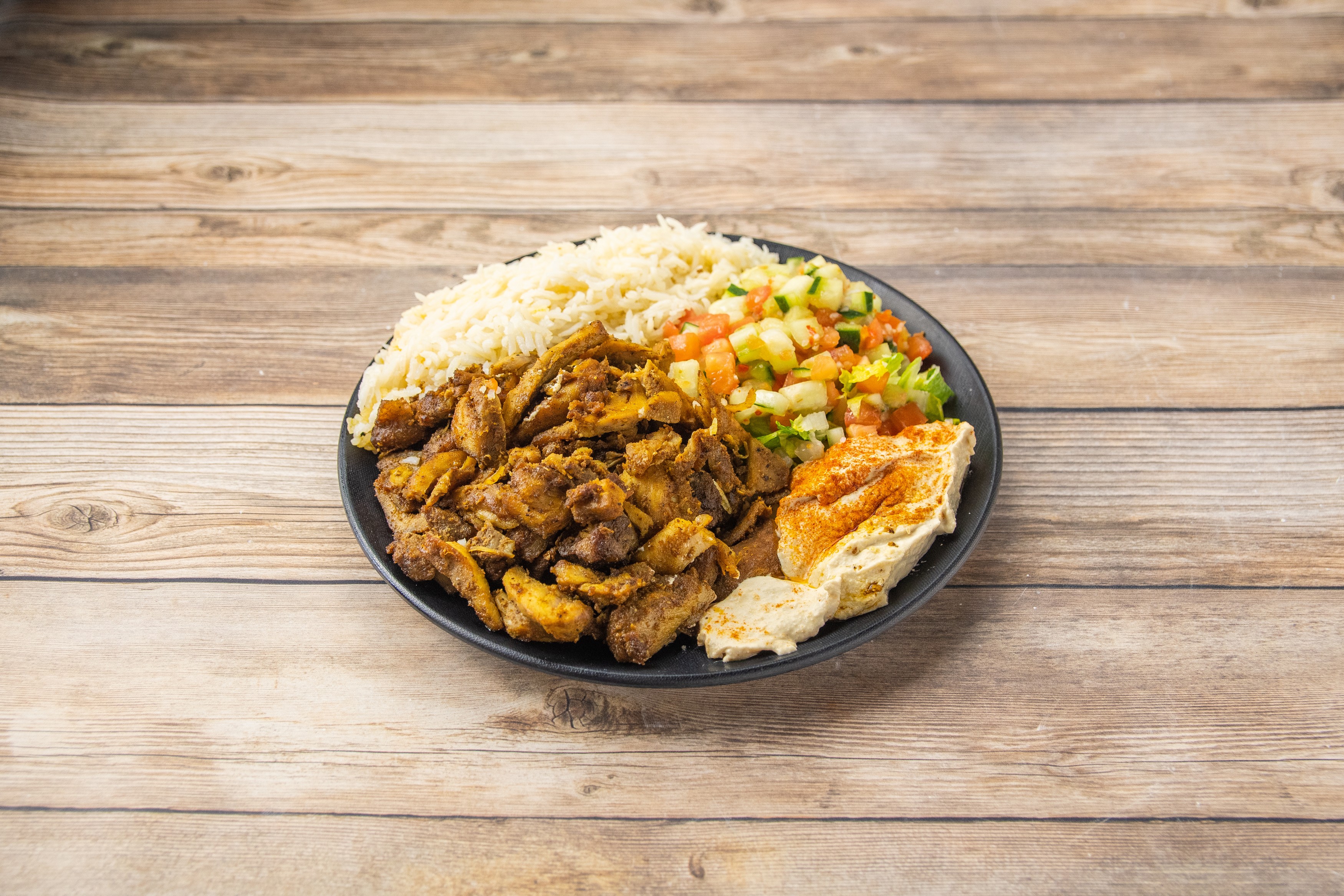 Order Chicken Shawarma Plate food online from Kabab Burger Mediterranean Grill store, Lafayette on bringmethat.com