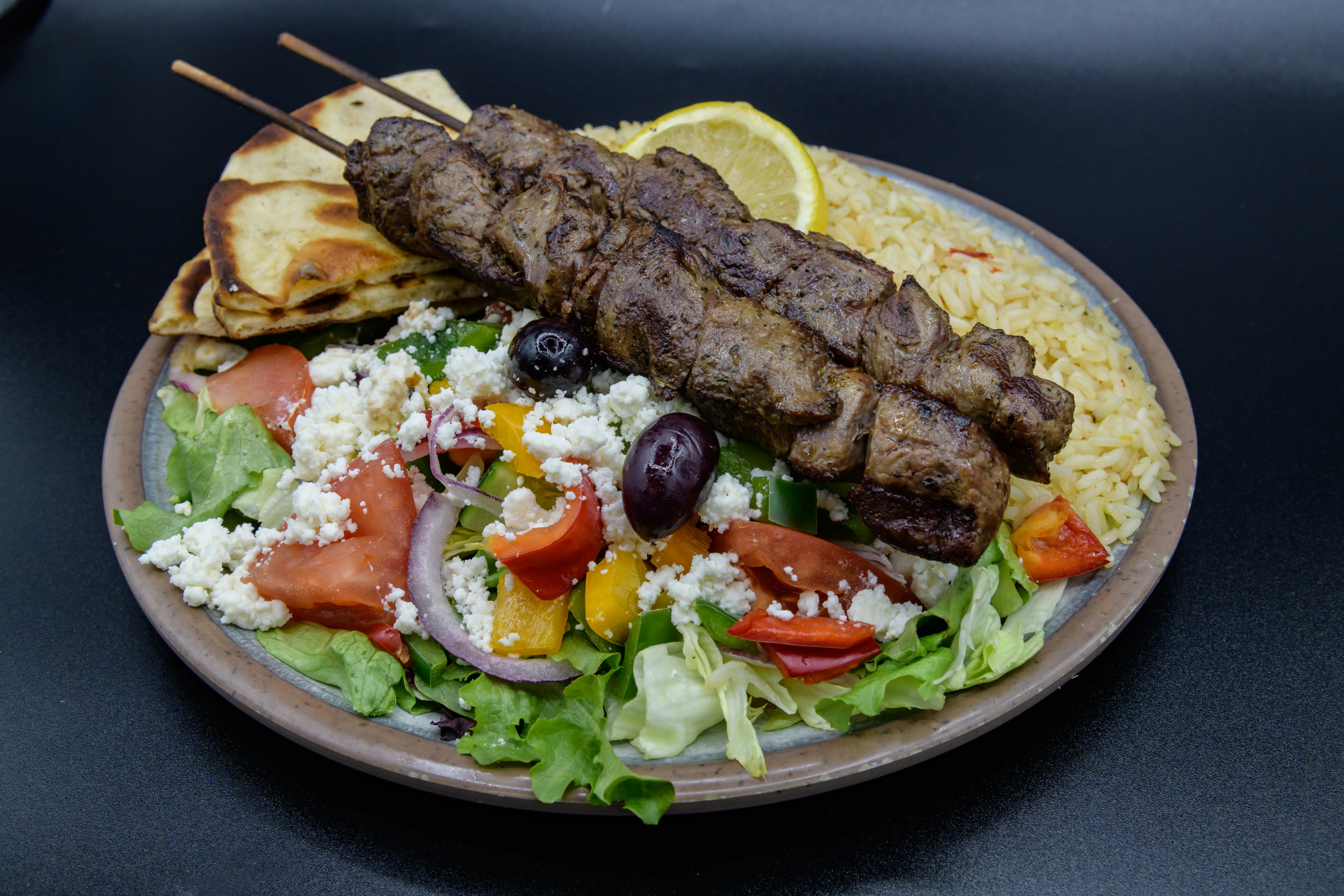Order Lamb Souvlaki Dinner food online from Gyro City store, Brighton on bringmethat.com