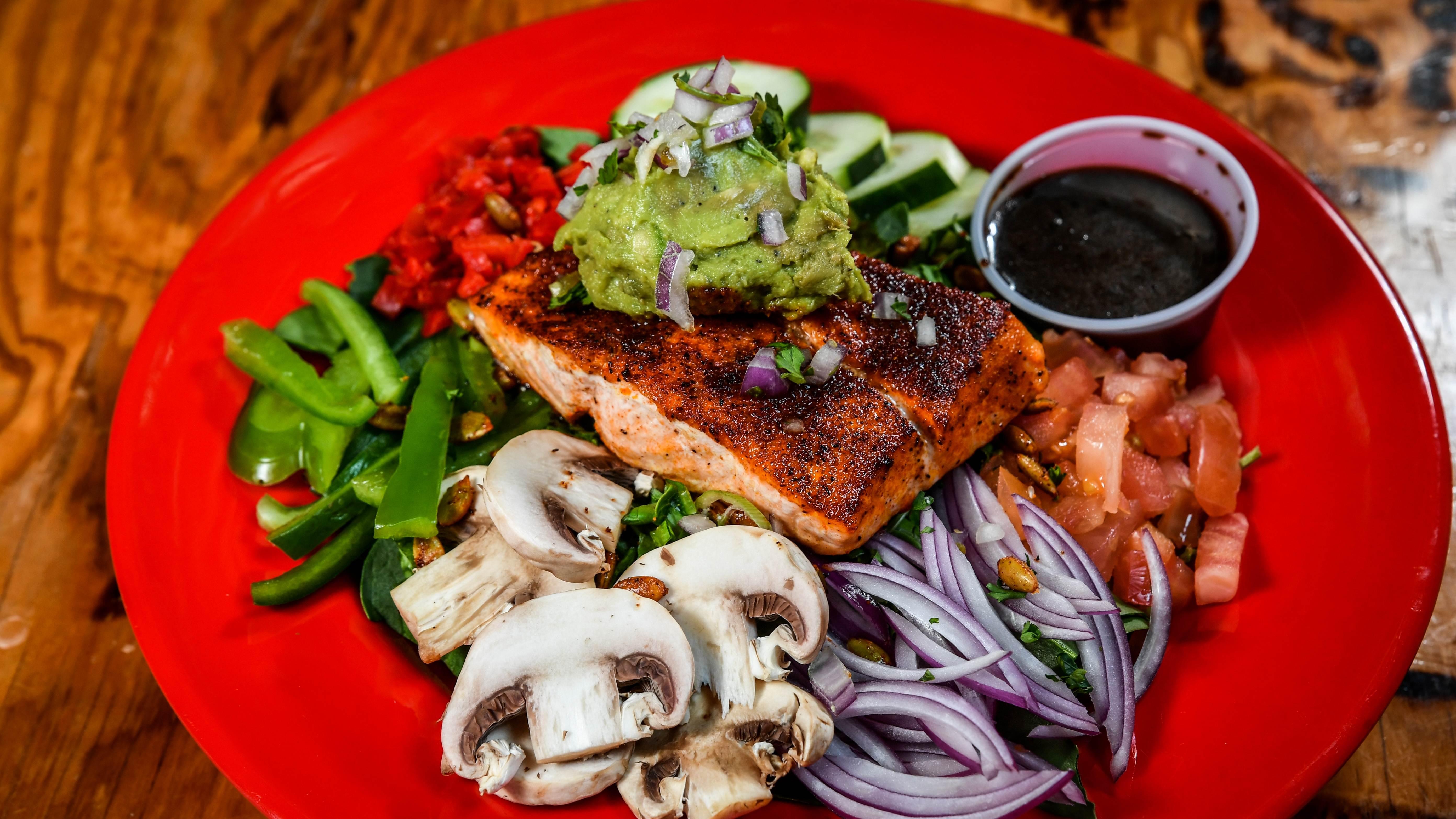 Guacamole Salmon Salad from Cabo Fish Taco Baja Seagrill