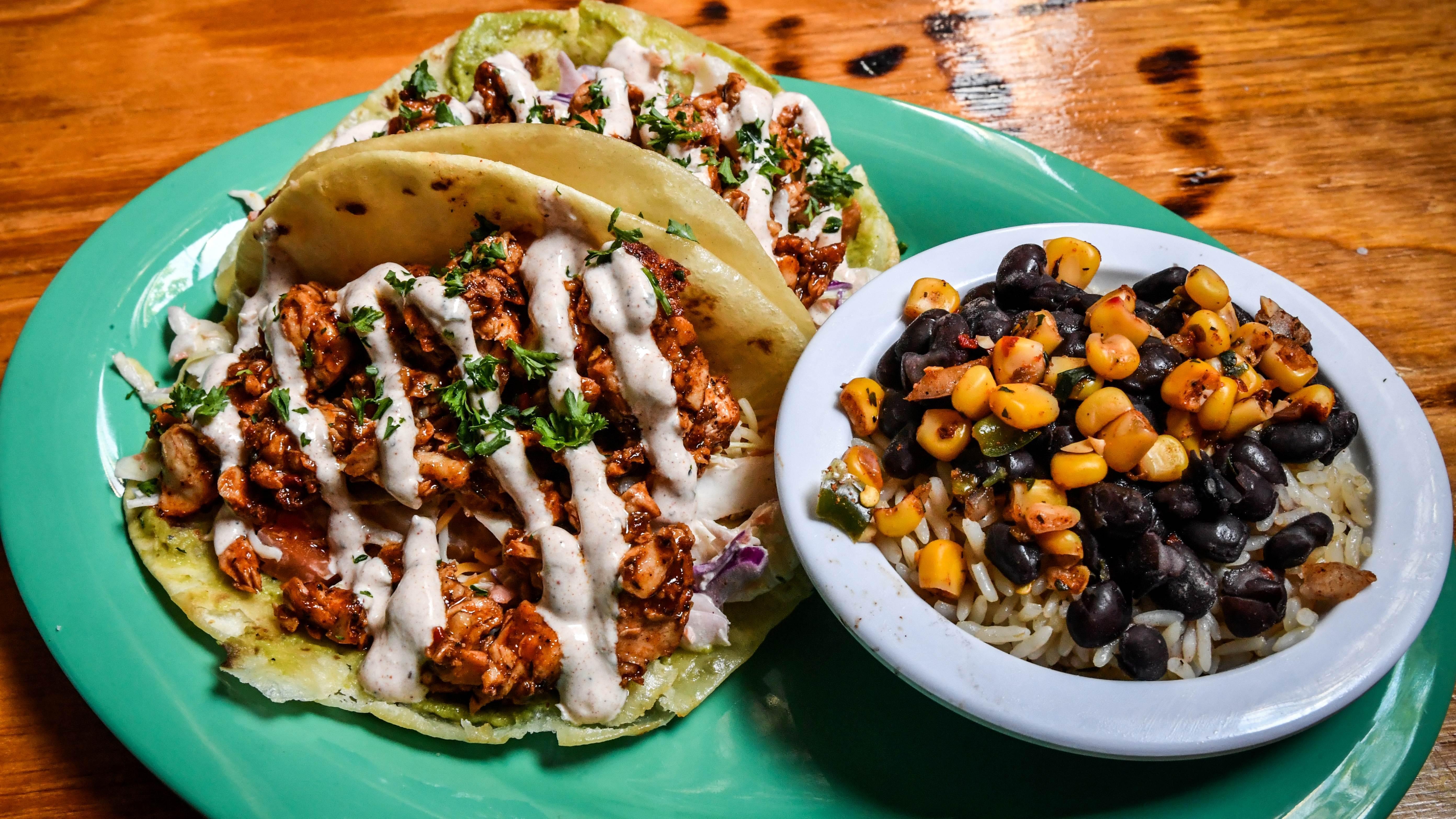 A La Blackened Mahi-Mahi Tacos from Cabo Fish Taco Baja Seagrill