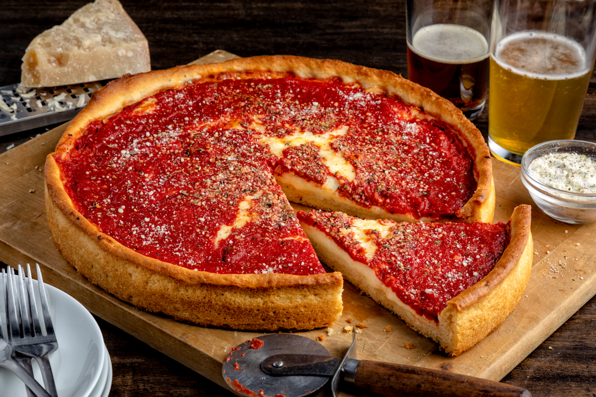Chicago-Style Deep Dish Pizza with Sausage & Pepperoni - Cooking with  Cocktail Rings