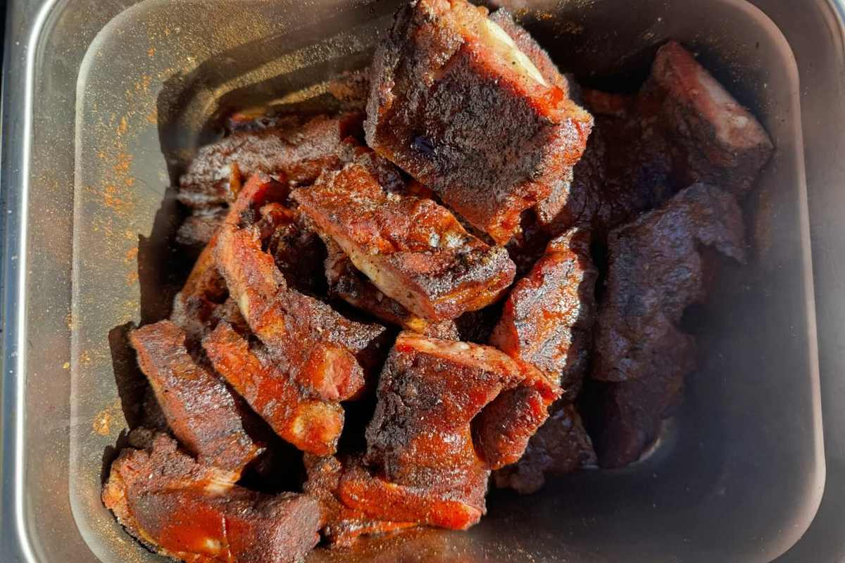 Close-up of chopped brisket.