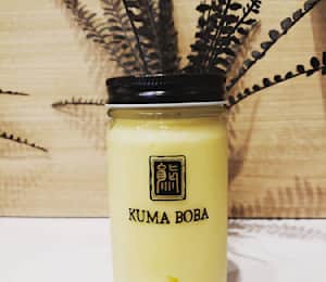 Coffee Milk Tea at Kuma Boba -served in reusable glass mason jars