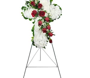 GRACEFUL RED & WHITE CASKET SPRAY Funeral Flowers in Sebastian, FL