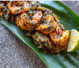 Jumbo Shrimp with Spinach and Coconut Cream 