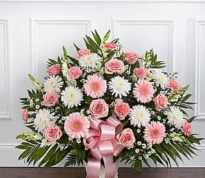 Heartfelt Tribute Blue & White Floor Basket Arrangement Extra Large by 1-800 Flowers