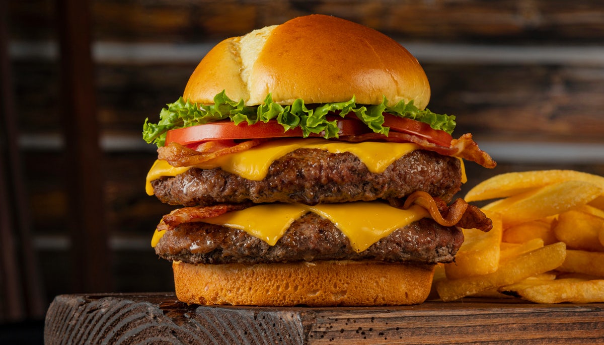 Order BEAR'S DOUBLE BURGER W/ CHEESE & BACON food online from Bear's Big Burgers and Wings store, Jupiter on bringmethat.com
