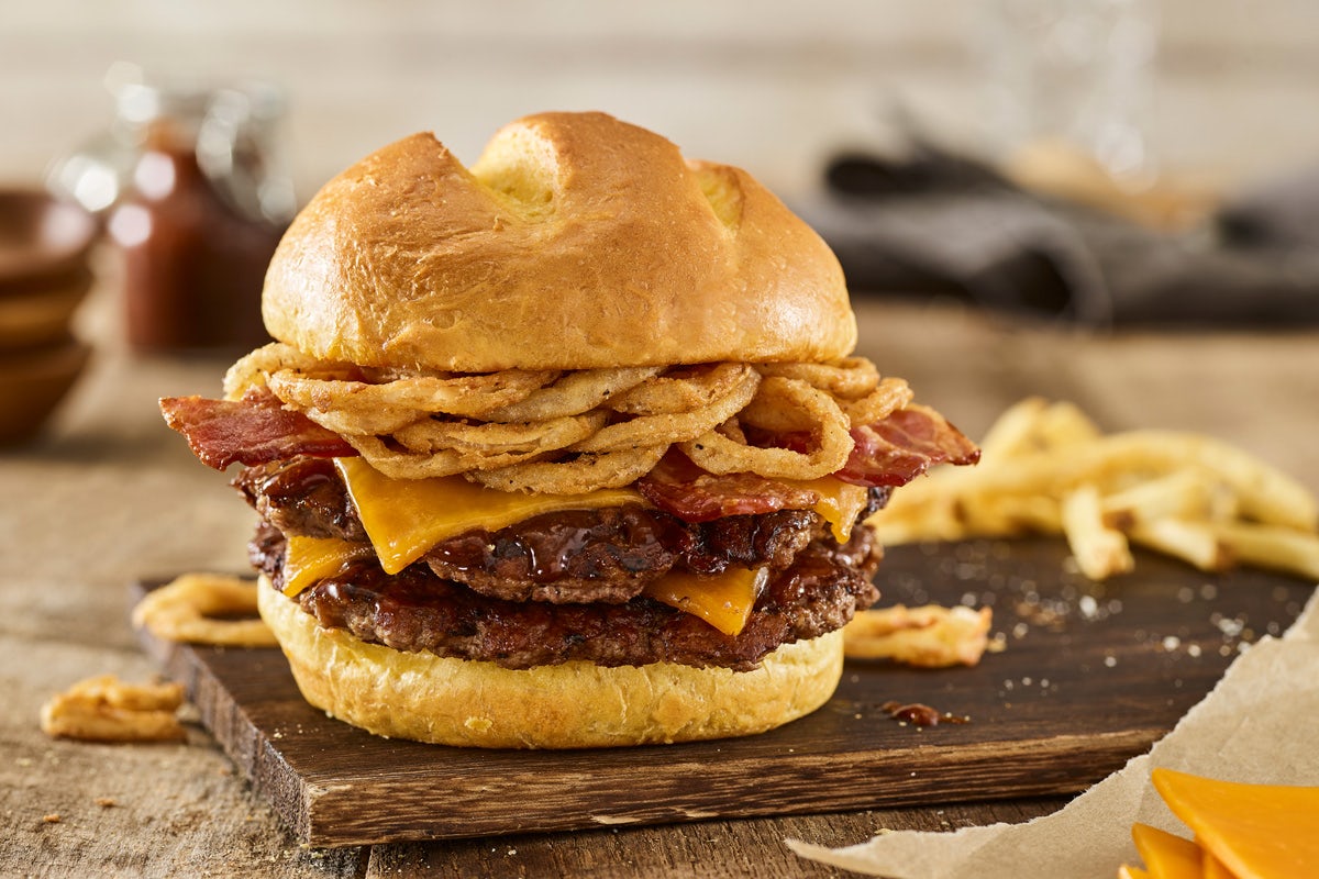Order DOUBLE BBQ BACON CHEDDAR BURGER food online from Smashburger store, Saint Paul on bringmethat.com