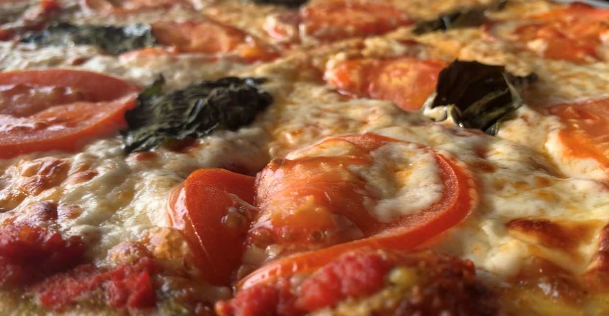 Order Tomato Basil Pizza  food online from Heresy Rock And Roll Grill store, Bakersfield on bringmethat.com