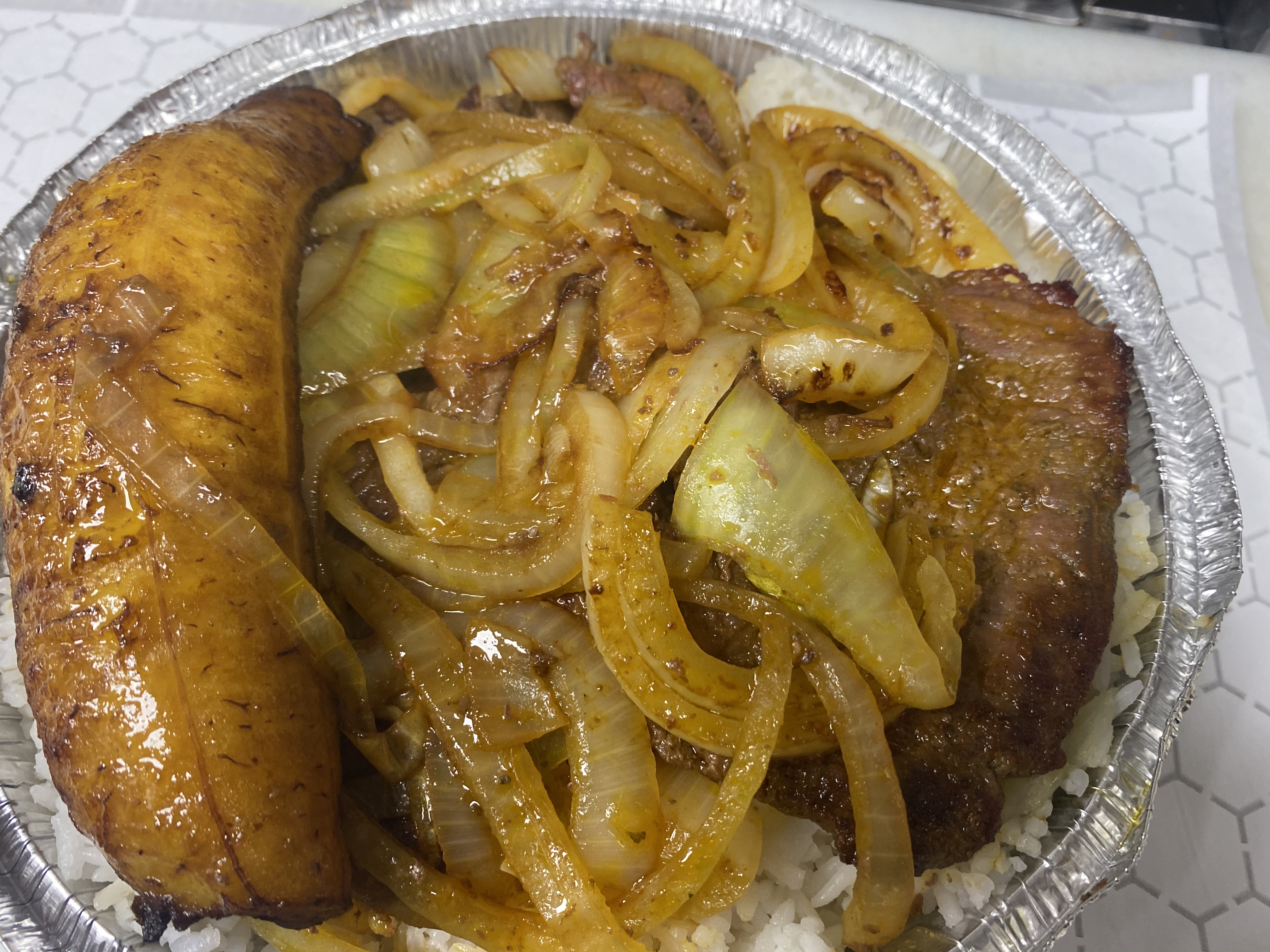 Order Bistec Encebollado food online from Sabores Latinos Restaurant & Bakery Corp. store, Richmond Hill on bringmethat.com