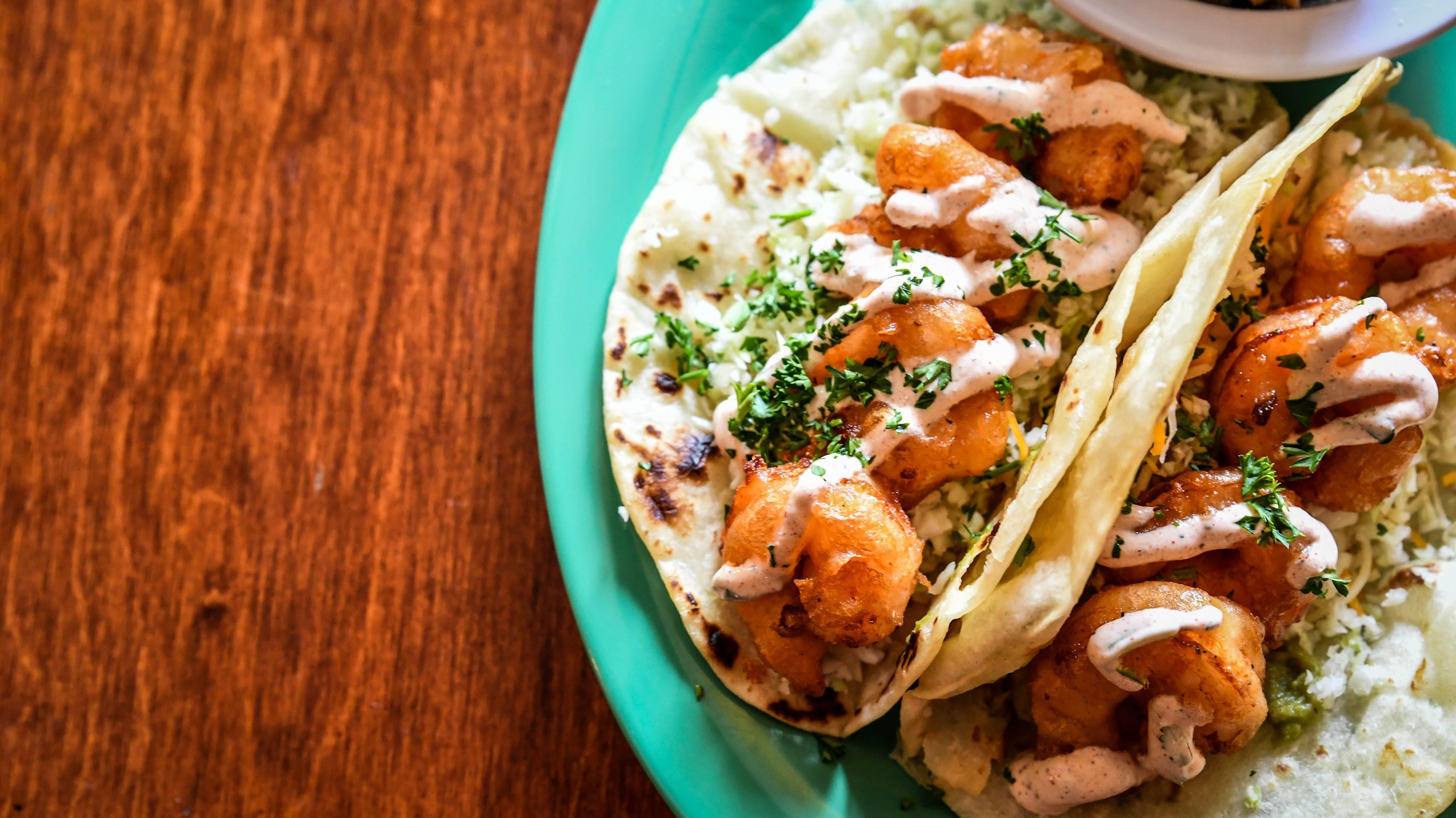 A La Beer Battered Shrimp Tacos from Cabo Fish Taco Baja Seagrill