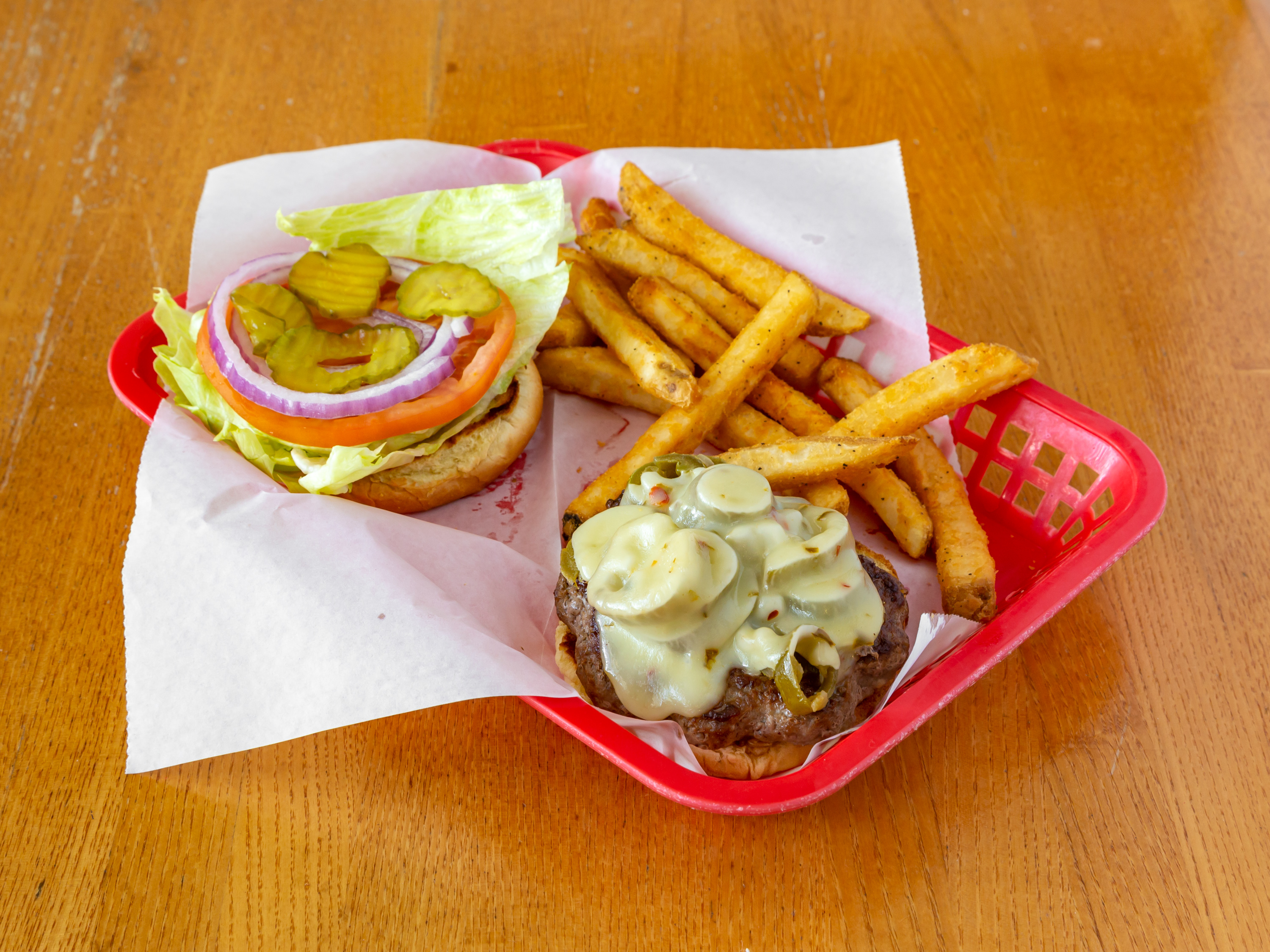 Order Spicy Burger  food online from Joshua's Kitchen store, Mulberry on bringmethat.com
