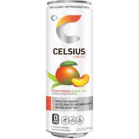 Order Celsius Peach Mango Green Tea 12oz Can food online from 7-Eleven store, Charlotte on bringmethat.com