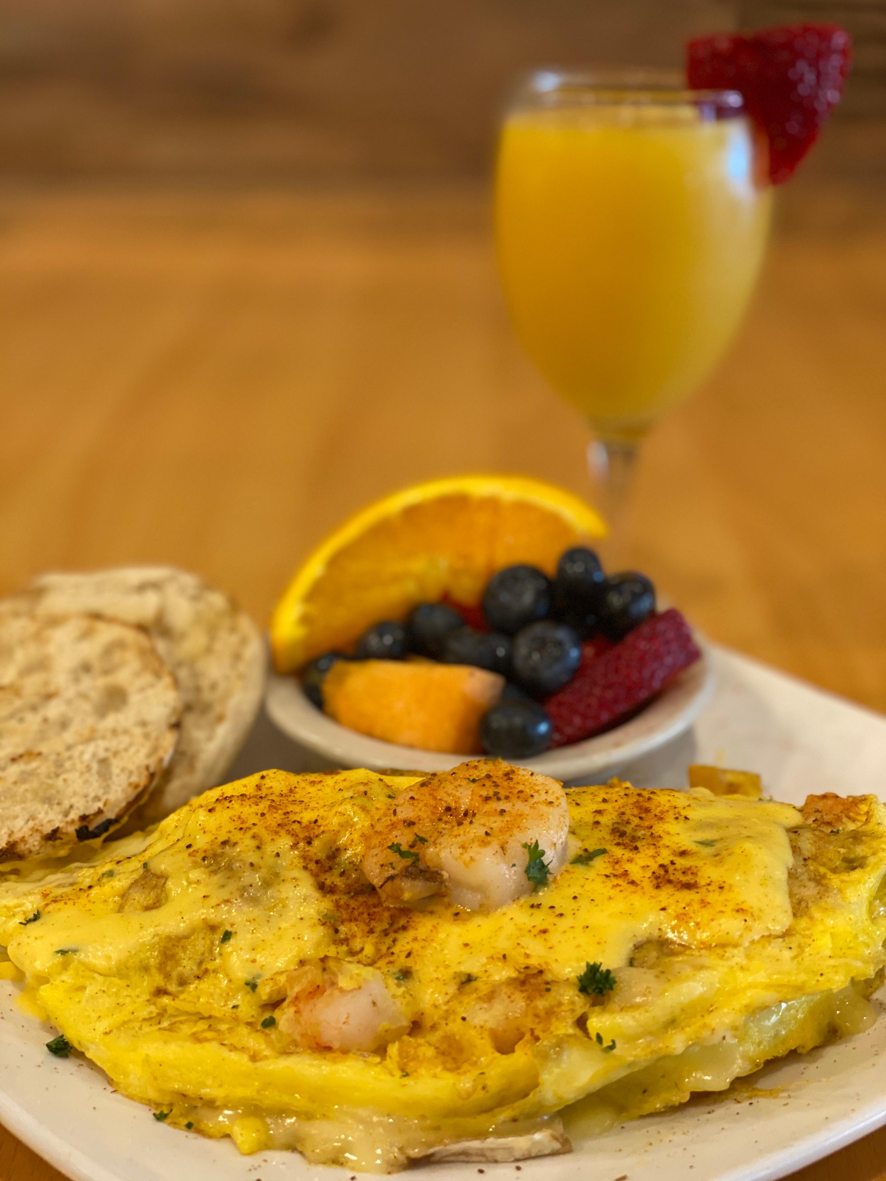 Order Shrimp Crabcake & Brie Omelet food online from Berry Fresh Cafe store, Jupiter on bringmethat.com