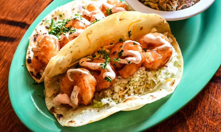 Beer Battered Shrimp Tacos from Cabo Fish Taco Baja Seagrill