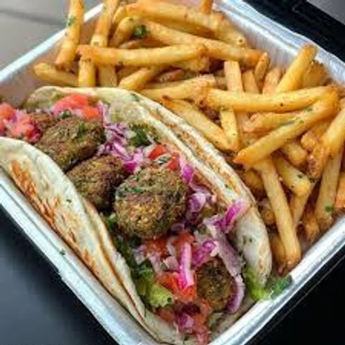 Falafel wrap with fries from Roma Pizza