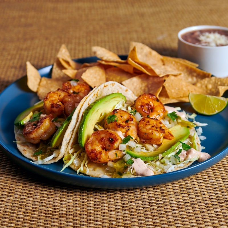 Order Salsa Verde Grilled Shrimp Two Taco Plate food online from Rubio's store, Chandler on bringmethat.com