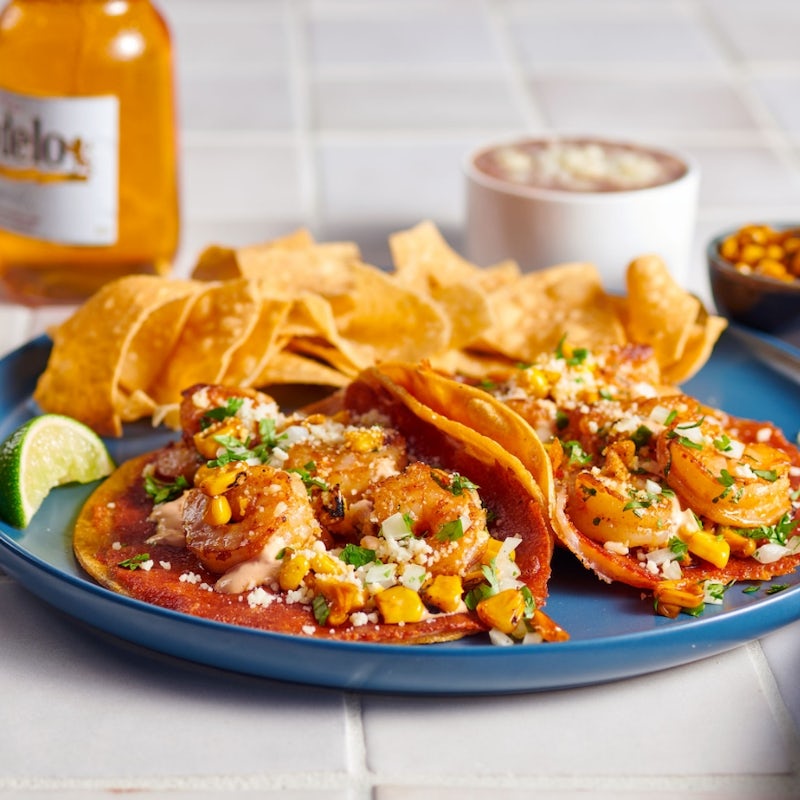 Order Mexican Street Corn Shrimp Two Taco Plate food online from Rubio's store, Chandler on bringmethat.com
