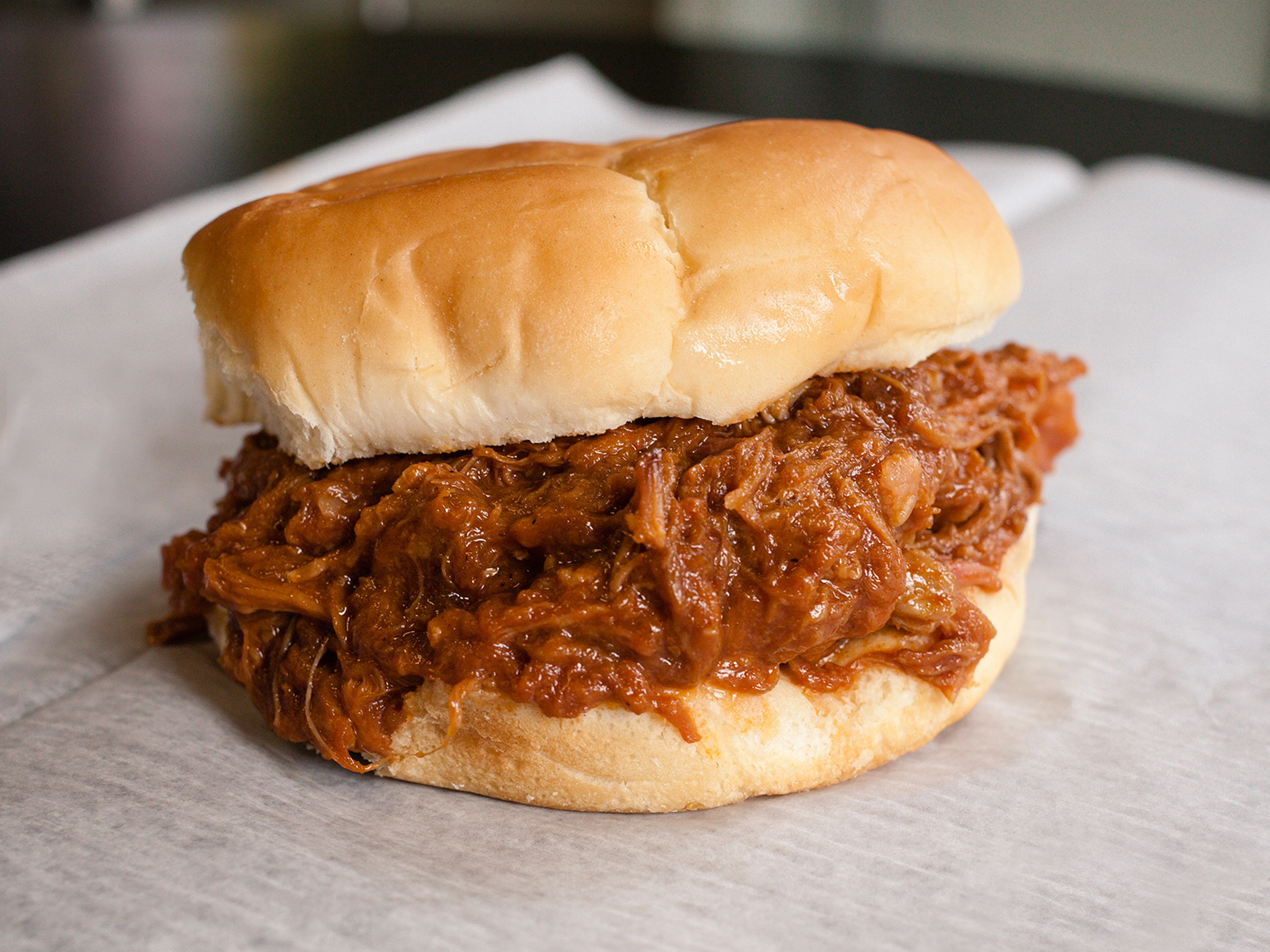 Order Pulled Pork BBQ Sandwich food online from Sam Hot Dog Stand store, Lexington on bringmethat.com