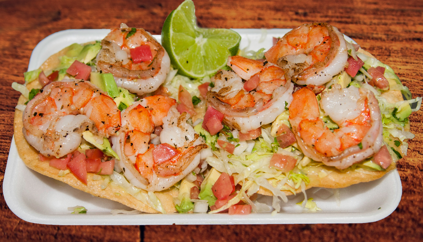 Order 2 shrimp tostadas food online from Pacheco Tacos store, Los Angeles on bringmethat.com