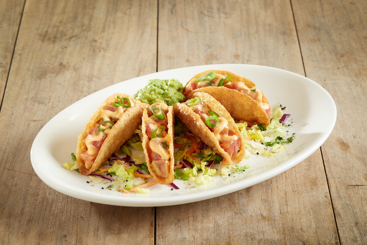 Order Ahi Poke Tacos* food online from BJ's Restaurant & Brewhouse store, Waco on bringmethat.com