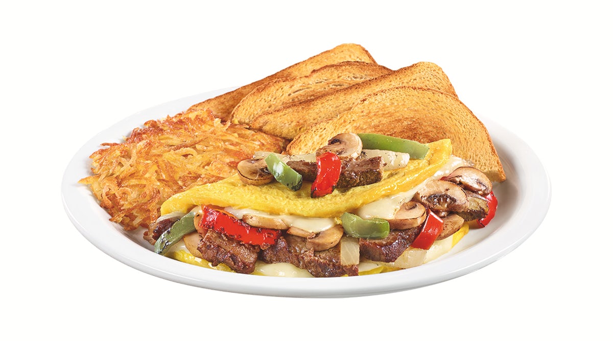 Order Philly Cheesesteak Omelette food online from Denny's store, Thomasville on bringmethat.com