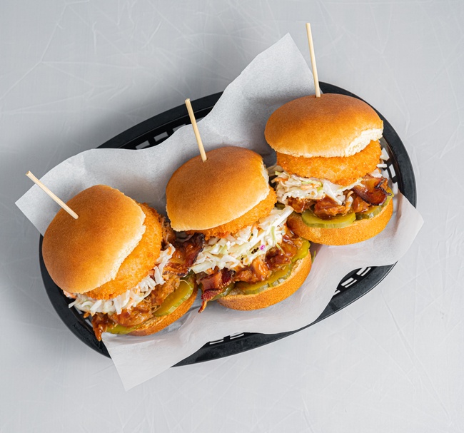 Order Smoked Pulled Pork Sliders food online from Hurricane Grill & Wings store, Syosset on bringmethat.com