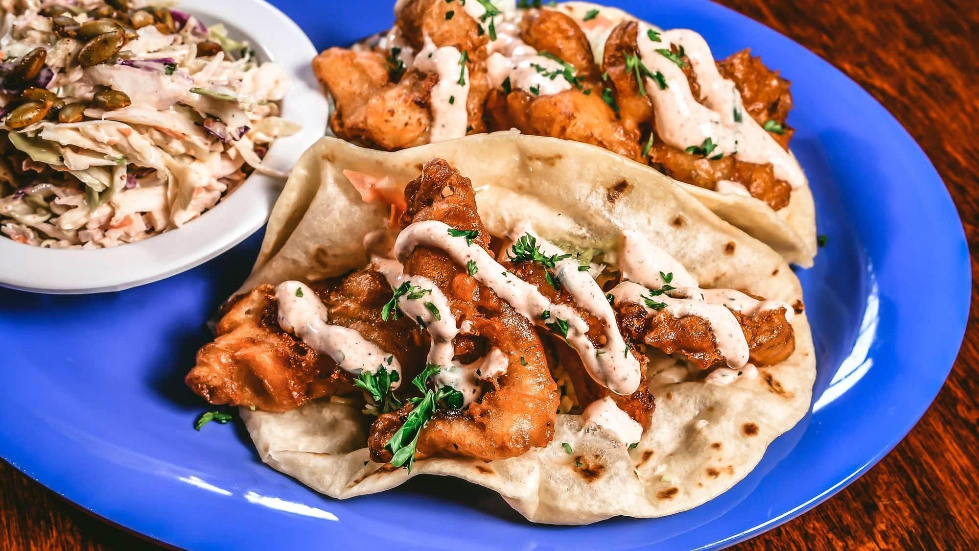 A La Garlic Buffalo Shrimp Taco from Cabo Fish Taco Baja Seagrill