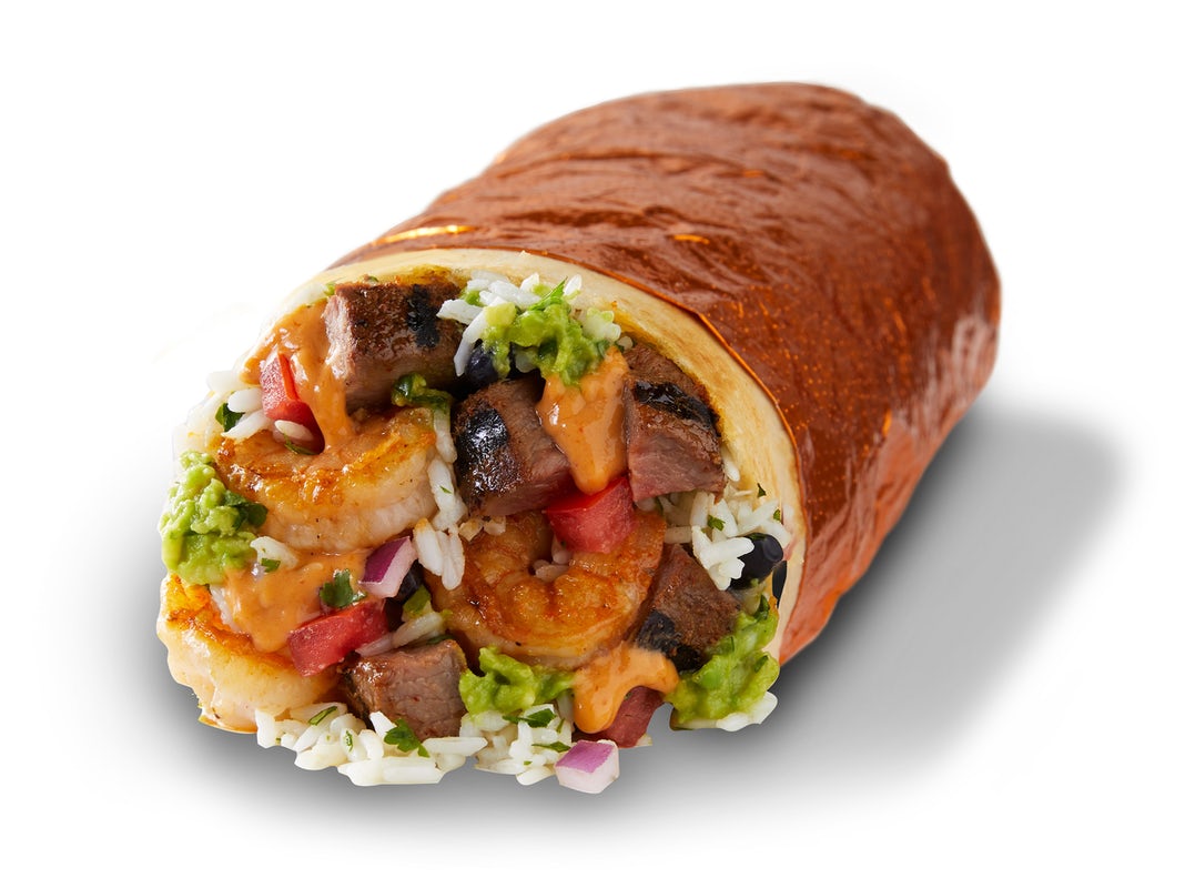 Order NEW Surf & Turf Burrito food online from Qdoba Mexican Eats store, Murray on bringmethat.com
