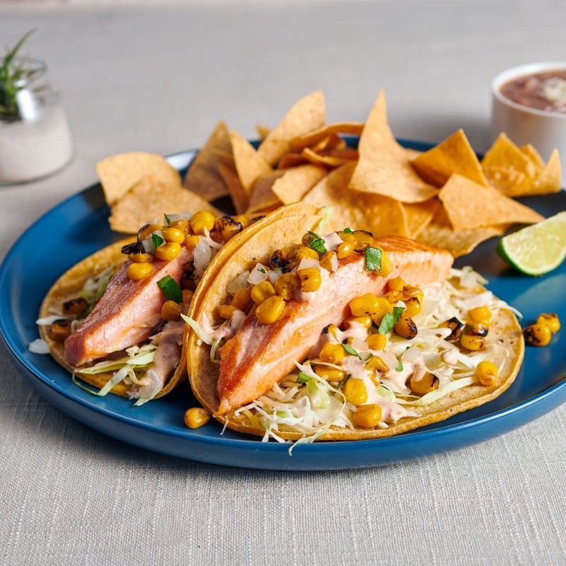 Order Sustainably-sourced Atlantic Salmon Two Taco Plate food online from Rubio's store, Chandler on bringmethat.com