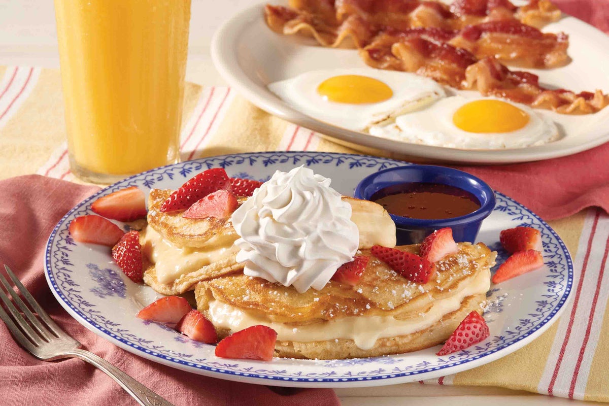 Order Stuffed Cheesecake Pancake Breakfast food online from Cracker Barrel store, Rochester on bringmethat.com