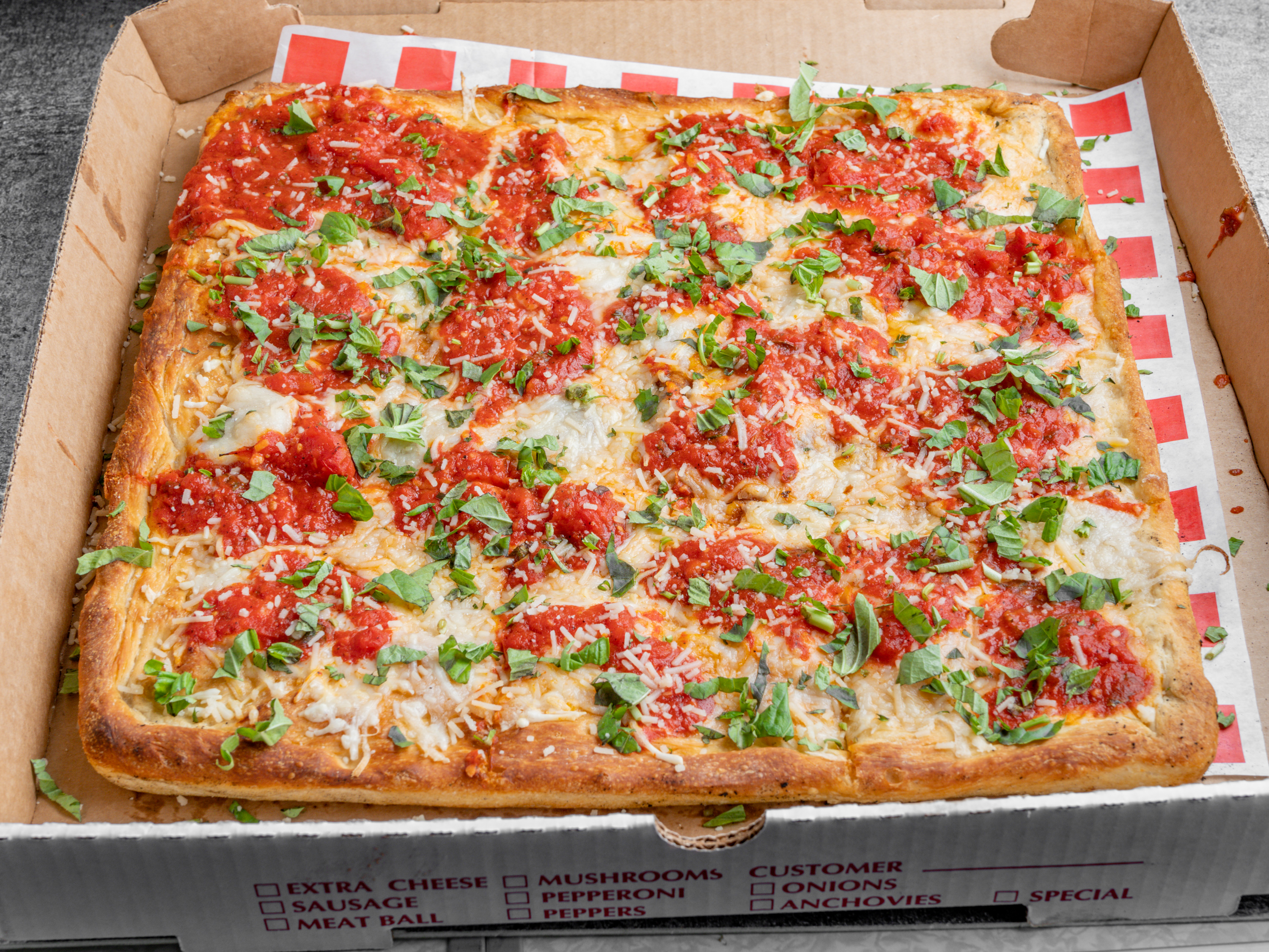 Order Traditional Grandma Slice Pizza food online from 3 Brothers of RVC store, Rockville Centre on bringmethat.com
