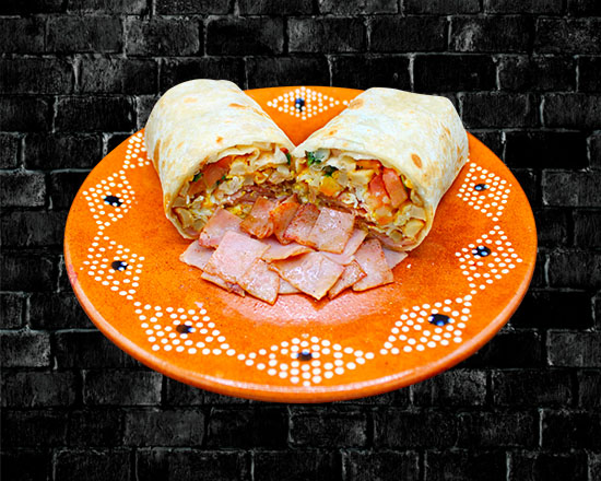 Order Ham Breakfast Burrito food online from Rivas Mexican Grill#4 store, Henderson on bringmethat.com