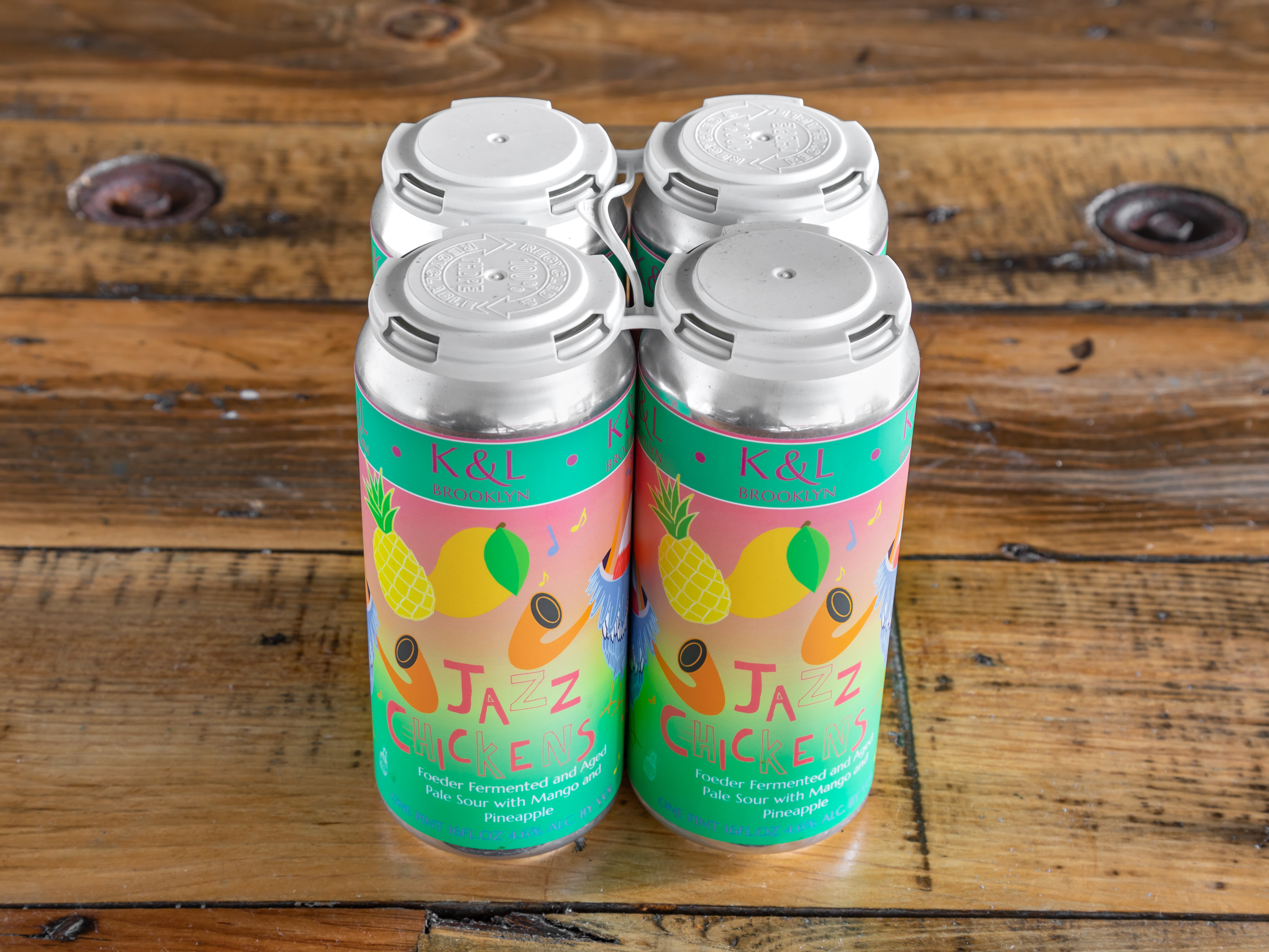 Order JAZZ CHICKENS  W/ PINAPPLE & MANGO- 4 pack 16oz food online from Keg & Lantern Brewing store, Brooklyn on bringmethat.com