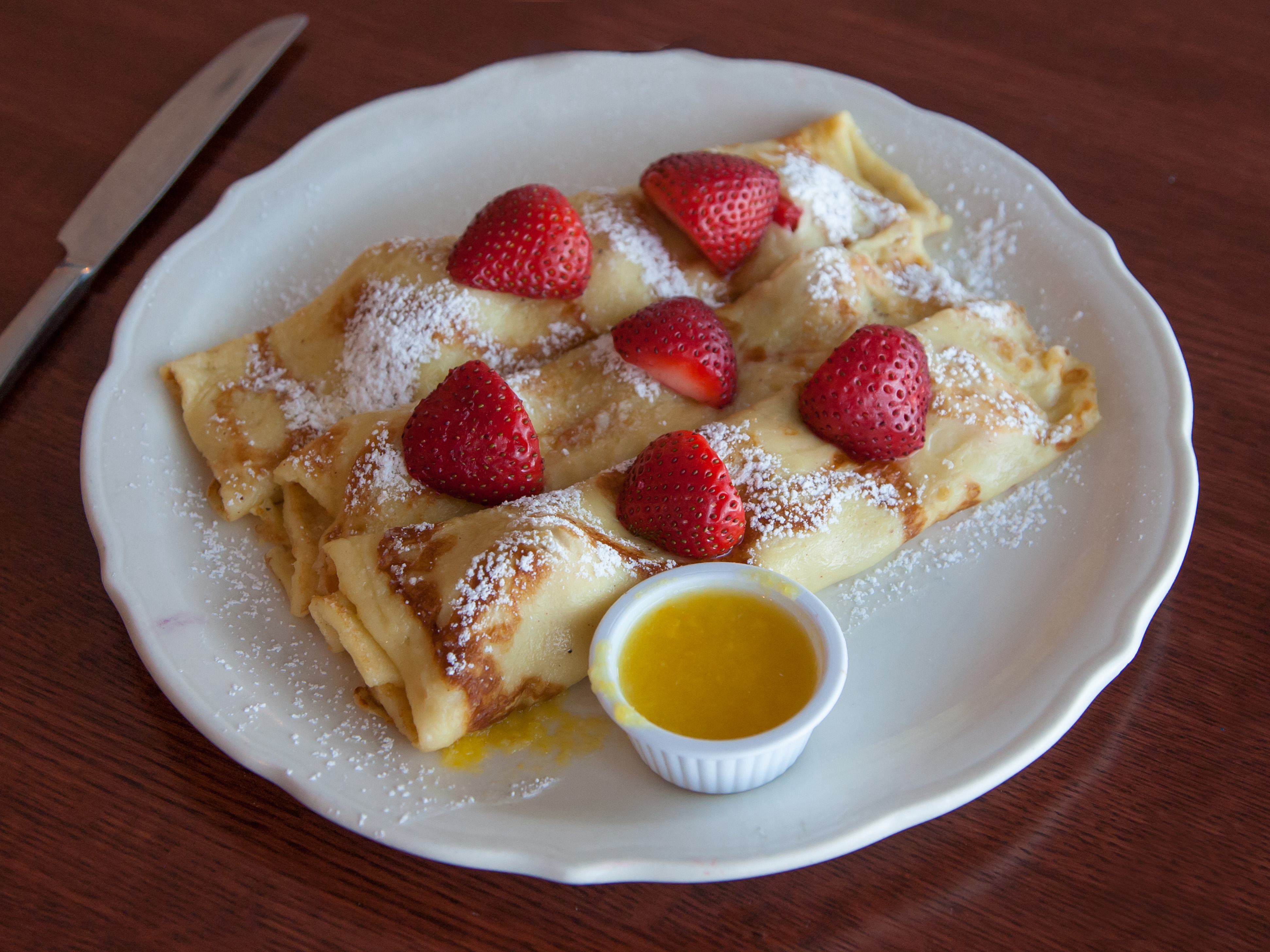 Order Fresh French Strawberry Crepes food online from Richard Walker's store, Schaumburg on bringmethat.com