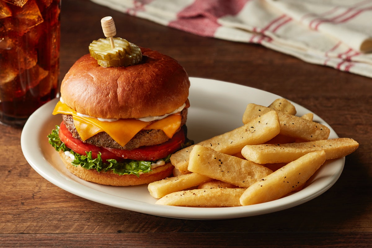 Order The Barrel Cheeseburger* food online from Cracker Barrel store, Rochester on bringmethat.com