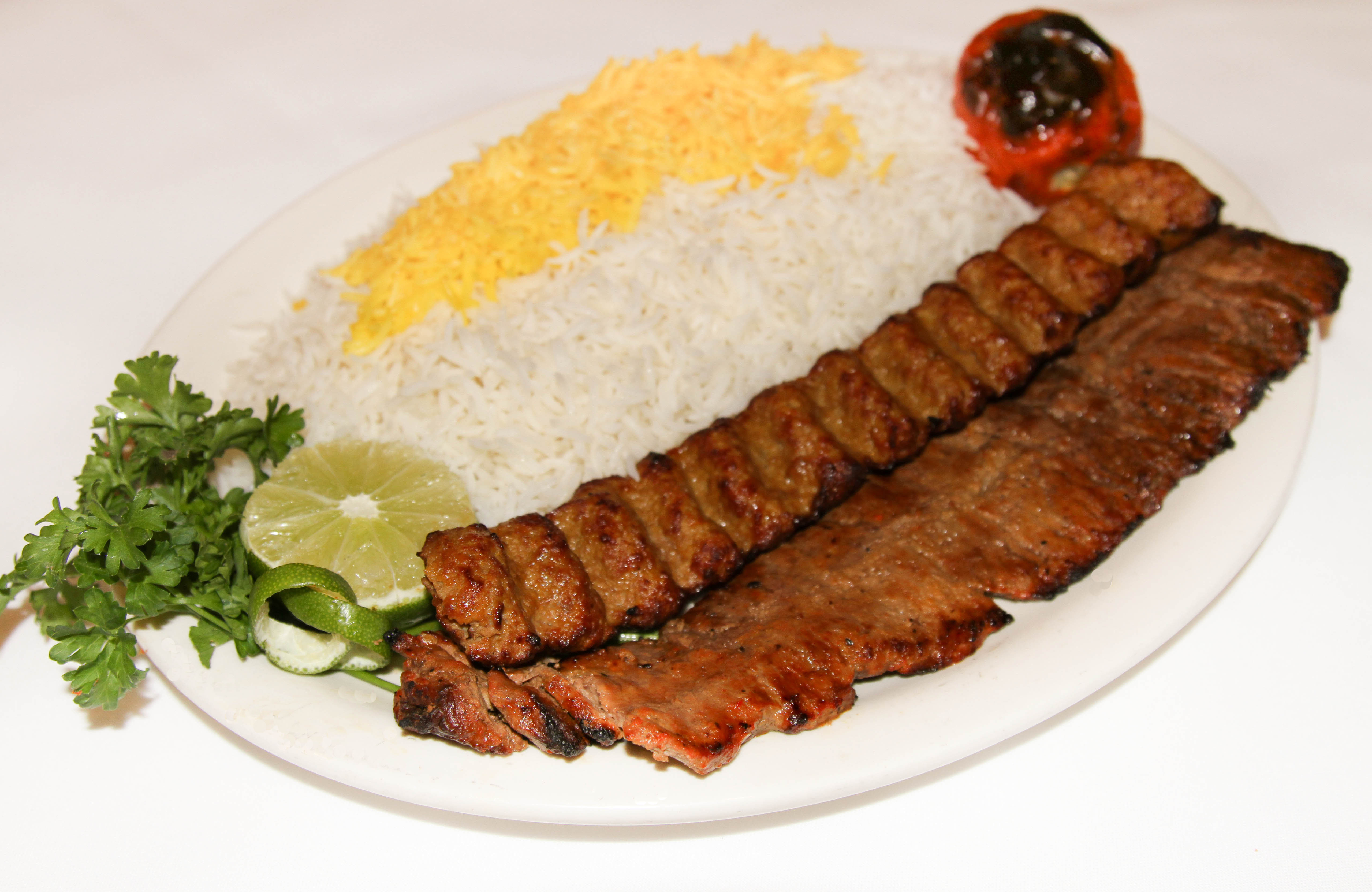 Order Chelos Kabob Soltani food online from Shaherzad Restaurant store, Los Angeles on bringmethat.com