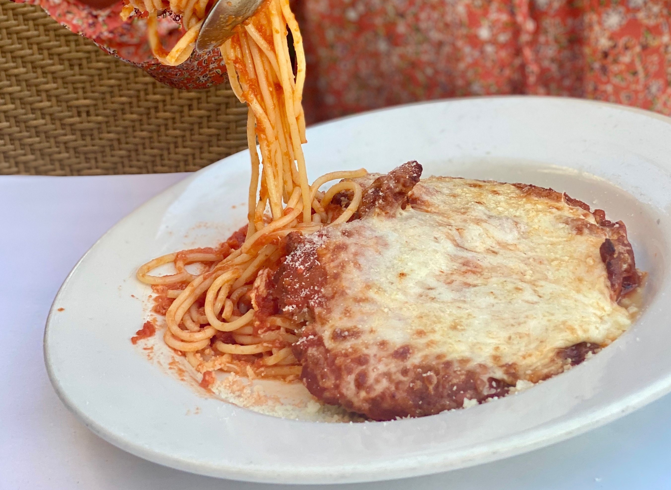 Order Pollo Parmigiana Spaghetti Marinara food online from Tramonto Bistro store, Malibu on bringmethat.com