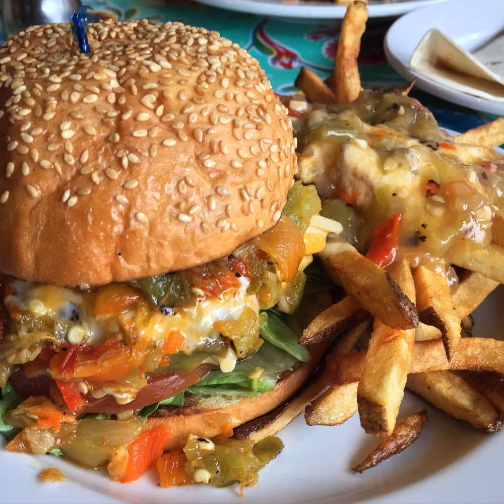Order Green Chile Cheese Burger food online from La Panza Cafe store, Portland on bringmethat.com