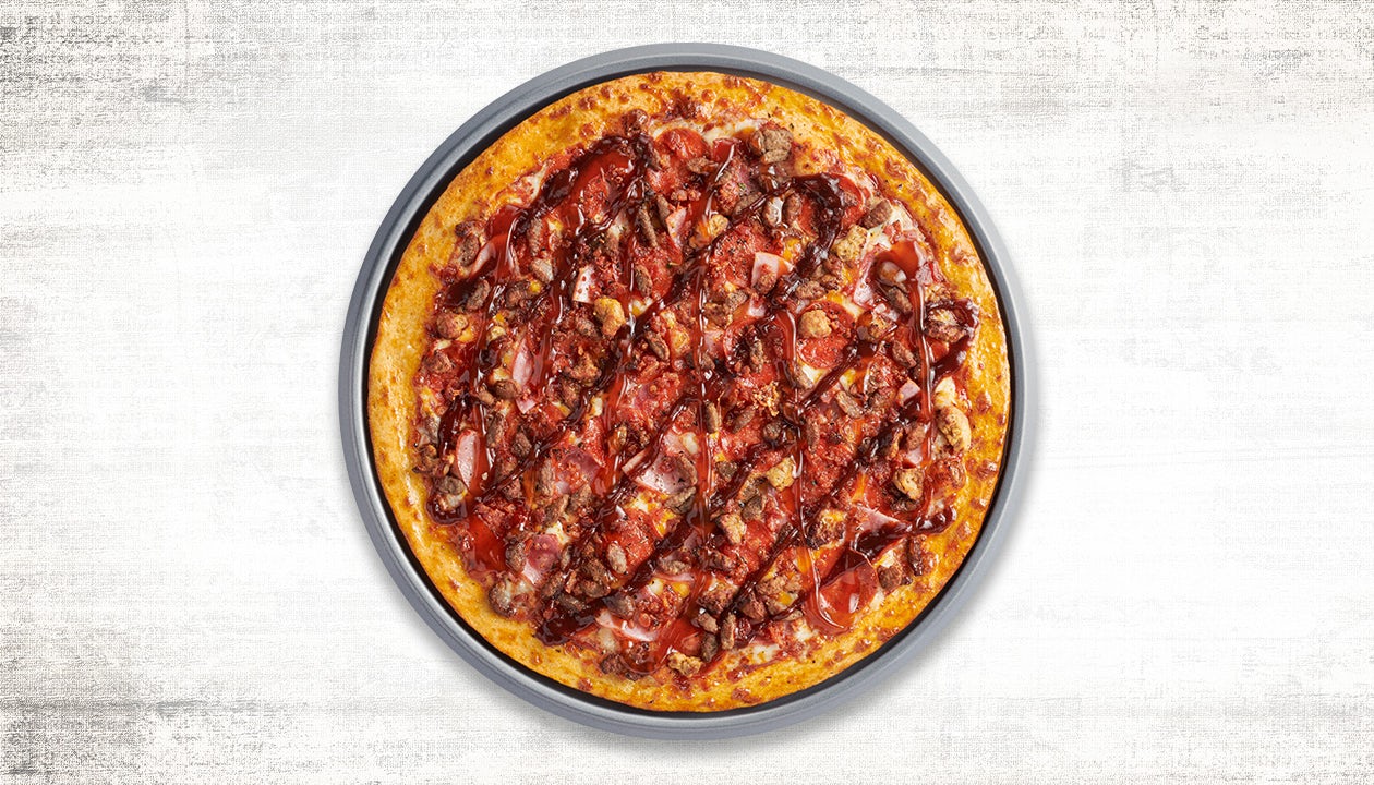 Order All Meat with BBQ & Honey Hot Drizzle food online from Pasqually Pizza & Wings store, Altamonte Springs on bringmethat.com