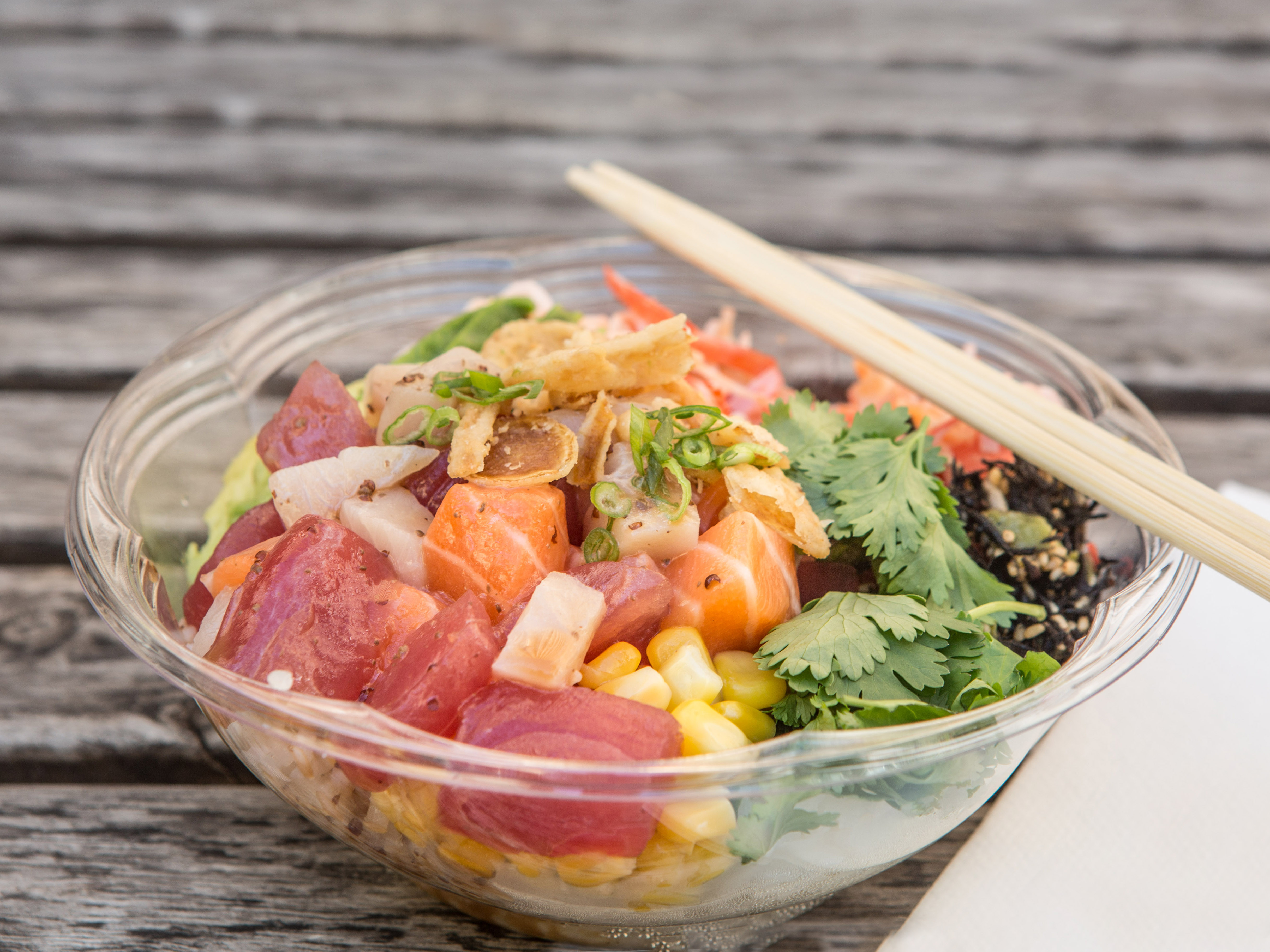 Order S6. Triple Color food online from Poke Bowl store, Brooklyn on bringmethat.com