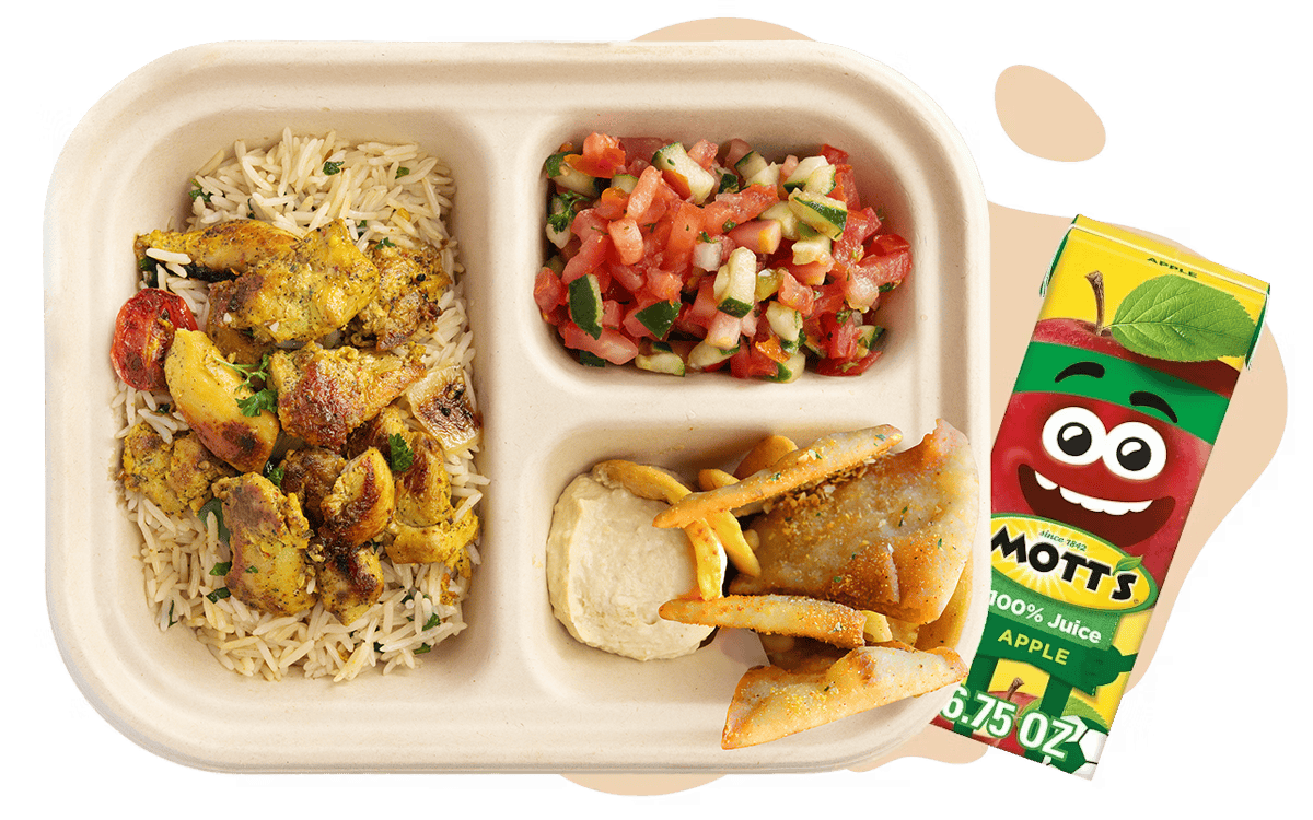 kids kebab rice tray from Mezeh Blacksburg